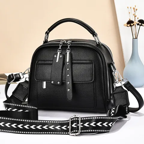 Fashion Women PU Leather Crossbody Handbag Multi-Layer Zipper Square Shoulder Bag With Handle And Wide Strap Urban Simple Bag