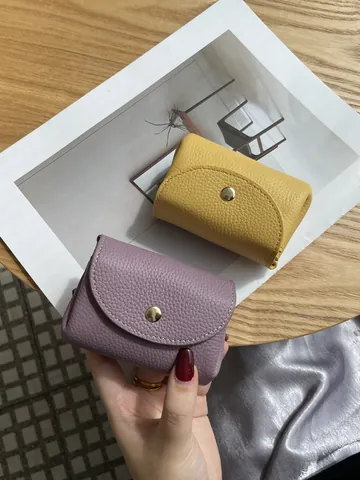 Japanese Style Genuine Leather Mini Coin Purse Litchi Grain Top Layer Cowhide Short Wallet For Women Men Small Accordion Bag