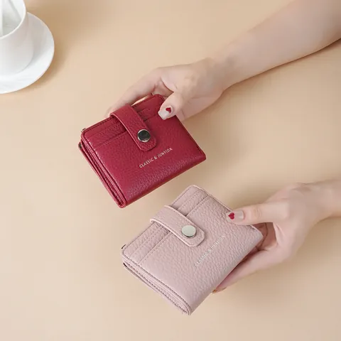 Unisex Minimalist Lychee Pattern PU Leather Short Wallet With Multi-Card Slots Zipper Coin Pocket For Men Women Daily Travel