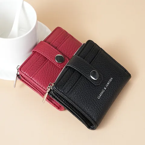 Unisex Minimalist Lychee Pattern PU Leather Short Wallet With Multi-Card Slots Zipper Coin Pocket For Men Women Daily Travel