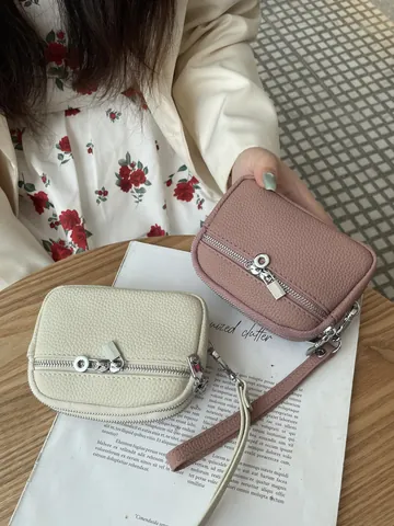 Women's Mini Cowhide Leather Coin Purse Double Zipper Portable Litchi Grain Small Handheld Storage Bag Wallet