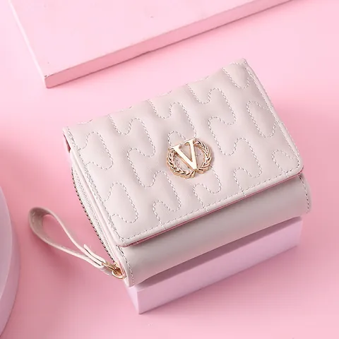 Women Short Wallet Elegant Stitching Trifold Purse Solid Color Card Holder Coin Pocket Elegant Card Case