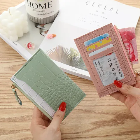 Women Crocodile Pattern PVC Wallet Multi Card Slot Slim Coin Purse Zipper Small Money Clip Fashion Student Card Holder