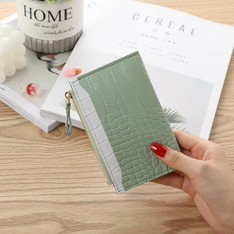 Women Crocodile Pattern PVC Wallet Multi Card Slot Slim Coin Purse Zipper Small Money Clip Fashion Student Card Holder