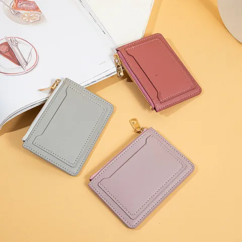 Women Fashion PU Leather Zipper Coin Purse Solid Color Short Card Holder Slim Wallet Daily Minimalist Female Money Bag