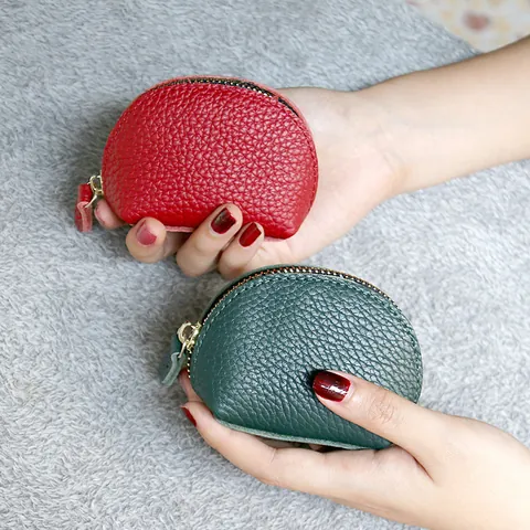 Women's Genuine Leather Mini Coin Purse Vintage Cowhide Small Wallet Zipper Pouch Dumpling Shape Retro Change Purse For Ladies