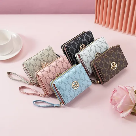 Portefeuille Pliable en Trois en Cuir PU pour Femmes Imprimé Lettres Mode Minimaliste Porte-Monnaie Court avec Fentes