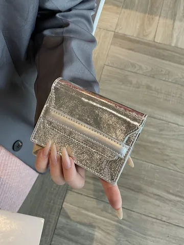Women's Genuine Leather Card Holder First Layer Cowhide Large Capacity Multi-Slot Accordion Wallet Silver Metallic Card Case