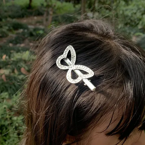 Silver Alloy Rhinestone Butterfly Hair Clip For Women Korean Sweet Duckbill Clip Elegant Flower Feather Starfish Hair Accessories