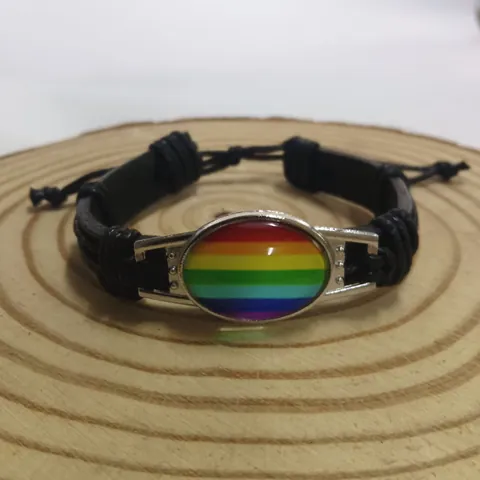 Vintage Handgefertigte Geflochtene Leder Armband Regenbogen Glas Zeit Edelstein Einstellbar Wachsfaden Armband Schmuck