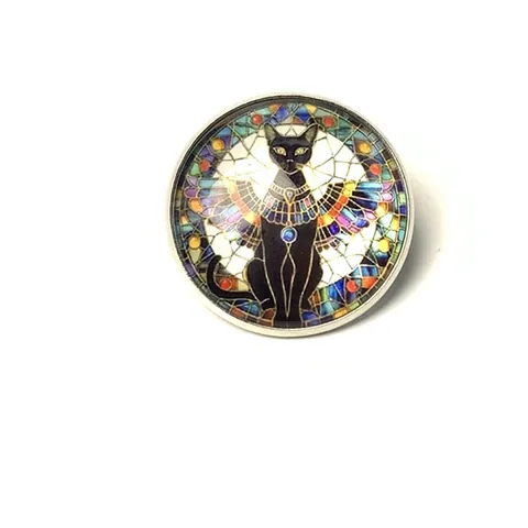 Vintage Ancient Egyptian Pharaoh Bastet Cat Time Gem Brooch Alloy Glass Animal Round Pin For Women Men Retro Jewelry Gift