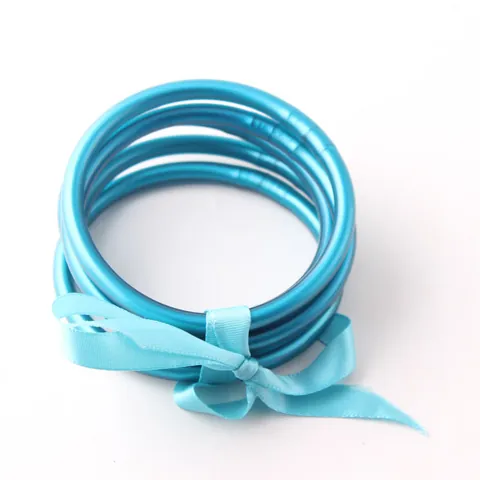 Jonc Bouddhiste Silicone Jelly Bangles For Women Gold Foil Filled Soft Tube Bracelet Set With Ribbon Bow Fashion Jewelry