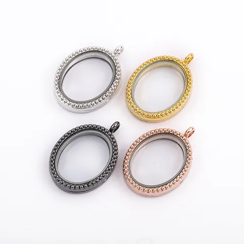 Fashion Alloy Oval Floating Locket Pendant DIY Openable Glass Photo Frame Charm For Women Jewelry Making Necklace Accessory