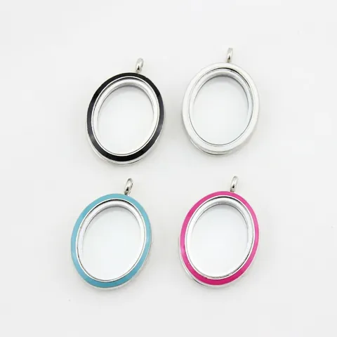 Oval Zinc Alloy Glass Floating Locket Pendant Necklace Painted Enamel Memorial Photo Frame Jewelry For Women