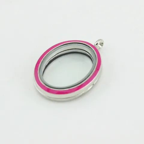 Oval Zinc Alloy Glass Floating Locket Pendant Necklace Painted Enamel Memorial Photo Frame Jewelry For Women