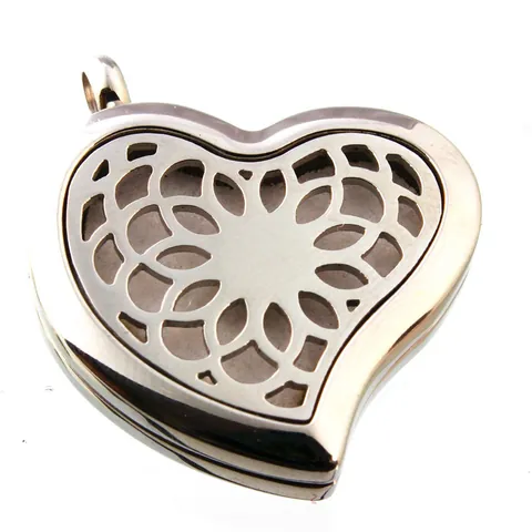 Stainless Steel Heart Essential Oil Diffuser Necklace Aromatherapy Perfume Locket Pendant For Women Rhinestone Hollow Jewelry