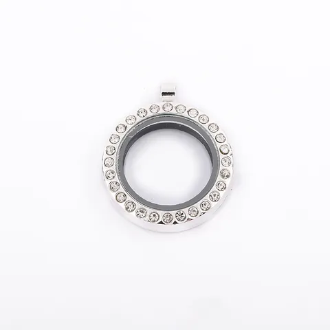 Round Alloy Rhinestone Floating Locket Pendant DIY Openable Glass Memory Locket Necklace For Women Jewelry Making Accessory