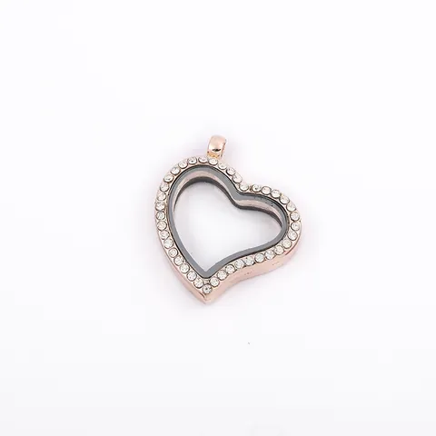 Alloy Heart Floating Locket Pendant Rhinestone Glass Transparent Photo Frame Memory Jewelry For Women Necklace Accessory