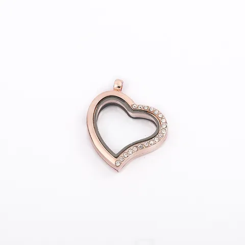 Heart Shaped Floating Locket Pendant Rhinestone Border Openable Transparent Glass Alloy Memory Frame Jewelry Finding