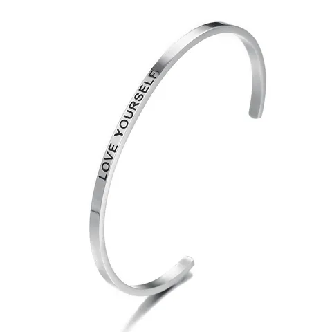 Inspirational Stainless Steel Cuff Bracelet For Women Engraved Mantra Letter Bangle Adjustable Open Wristband Jewelry Gift