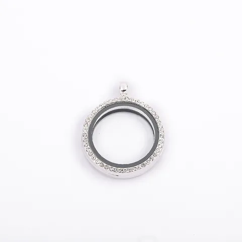 DIY Round Floating Locket Pendant Necklace For Women Alloy Rhinestone Crystal Glass Openable Memory Photo Jewelry Gift