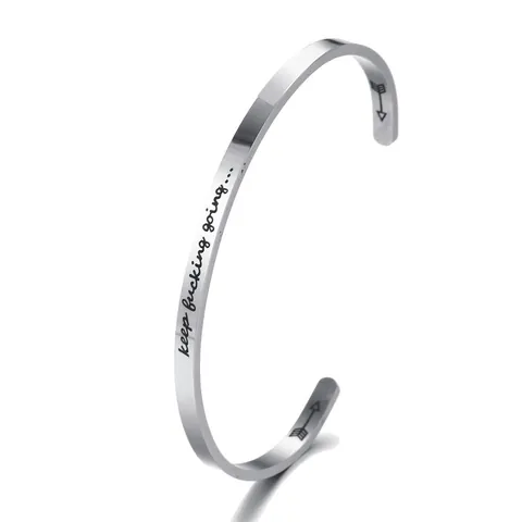 Inspirational Stainless Steel Cuff Bracelet For Women Engraved Mantra Letter Bangle Adjustable Open Wristband Jewelry Gift