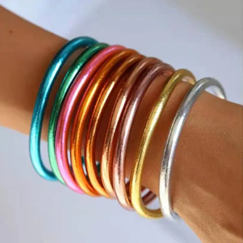 Fashion Glitter Silicone Bangle Gold Foil Color Soft Rubber Bracelet For Women Ins Style Minimalist Jewelry Gift Bangle