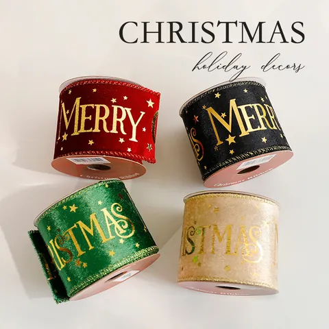 Christmas Velvet Ribbon Gold Stamping Bronzing Printed Ribbon For Gift Wrapping Xmas Tree Party Home Decoration DIY Bows