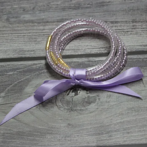 Fashion 5-Layer Silicone Wrap Bangle Bracelet For Women With Artificial Pearl Fill Satin Ribbon Bowknot Sweet Jewelry Gift