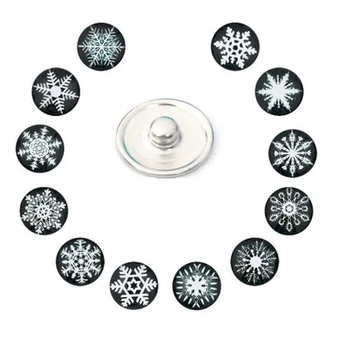 18mm Noosa Snap Buttons Glass Cabochon Alloy DIY Jewelry Accessories Snowflake Christmas Pattern Ginger Snap For Bracelets