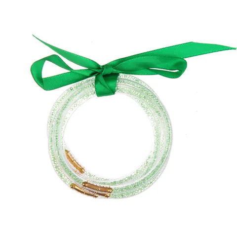Fashionable Silicone Jelly Bangles Rhinestone Inlay Layered Birthstone Bracelet With Satin Ribbon Bow For Women Gift
