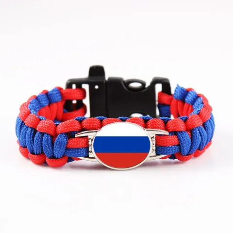 Paracord Survival Bracelet National Flag Woven Adjustable Wristband Outdoor Survival Tactical Gear Unisex Alloy Jewelry