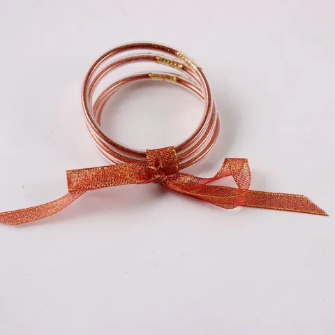 Vijfdelige Siliconen Jelly Armringen Glinsterend Gevuld Strik Armband Kerst Feestdagen Mode Sieraden Set Voor Dames