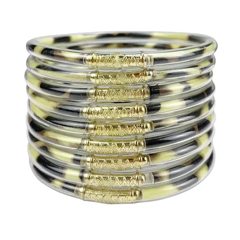 Women Glitter Filled Jelly Bangles Fashion PVC Silicone Multilayer Bracelets Jewelry With Gold Metal Connectors Party Accessories