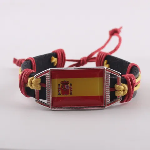 Retro Flag Woven Leather Bracelet Handmade Adjustable Wax Thread Alloy Glass Unisex National Style Wristband For Men Women
