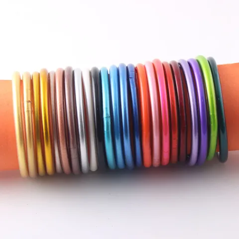Women Silicone Glitter Bangle Jonc Bouddhiste Metallic Tube Bracelet Waterproof Summer Fashion Jewelry Accessory Daily Wear Gift