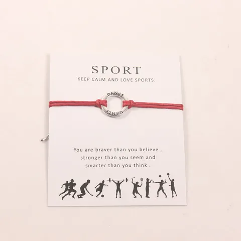Sport Wish Card Bracelet Inscription Dance Alliage Charme Rond Réglable Corde de Cire Bracelet Sportif Cadeau Bijoux