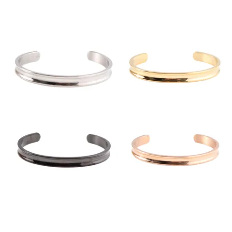 Stainless Steel C-Shape Open Cuff Bangle For Women Grooved Hair Tie Bracelet Storage Polished Gold Rose Gold Silver Bangle