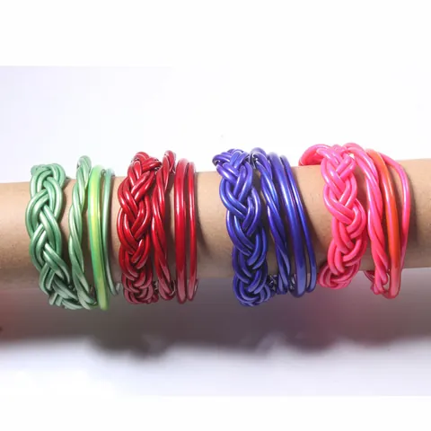 Fashion Woven Silicone Jelly Bangles For Women Glitter Gold Foil Finish Soft Plastic Bangle Bracelet Jewelry Accessories