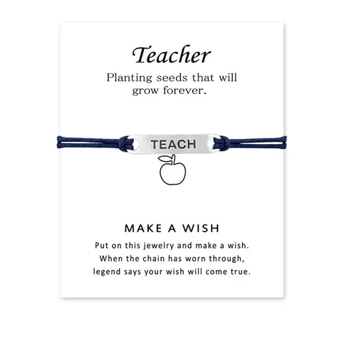 Teacher Appreciation Wish Bracelet Alloy Teach Letter Apple Charm Woven Card Bracelet For Teachers Day Graduation Jewelry Gift
