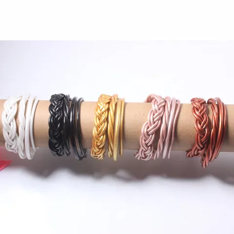 Fashion Woven Silicone Jelly Bangles For Women Glitter Gold Foil Finish Soft Plastic Bangle Bracelet Jewelry Accessories