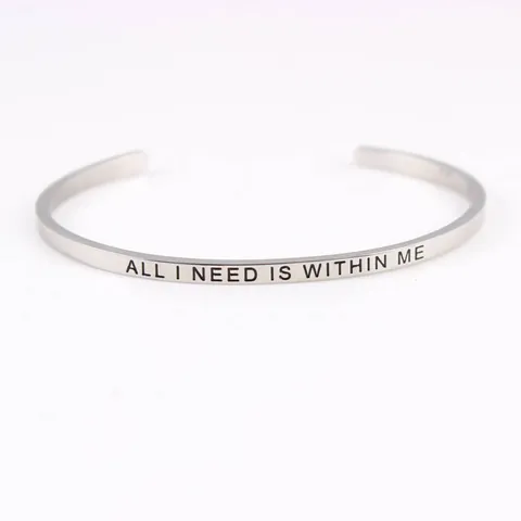 Stainless Steel Engraved Mantra Bracelet For Women Inspirational Quote Minimalist Polished Open Cuff Motivational Jewelry Gift