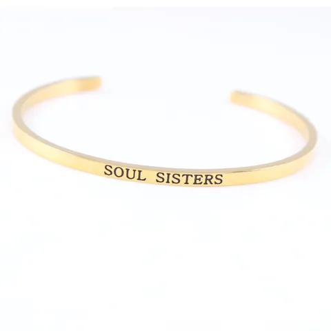 Stainless Steel Inspirational Engraved Open Cuff Bracelet Soul Sisters Never Give Up Bangle Jewelry For Women Daily Gift