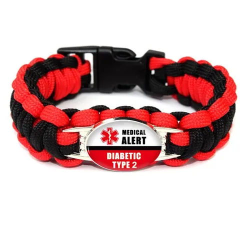 Diabetic Medical Alert Paracord Bracelet Alloy Braided Survival Emergency Identification Wristband For Men Women Type 1 Type 2