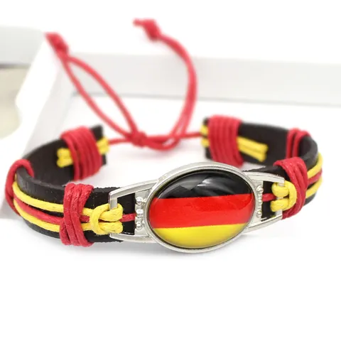 Handgefertigtes Gewebtes PU-Leder Nationalflagge Armband Für Herren Damen Glas Cabochon Zeitstein Anhänger Verstellbare Wachsschnur Geflochtenes Armband Schmuck Geschenk
