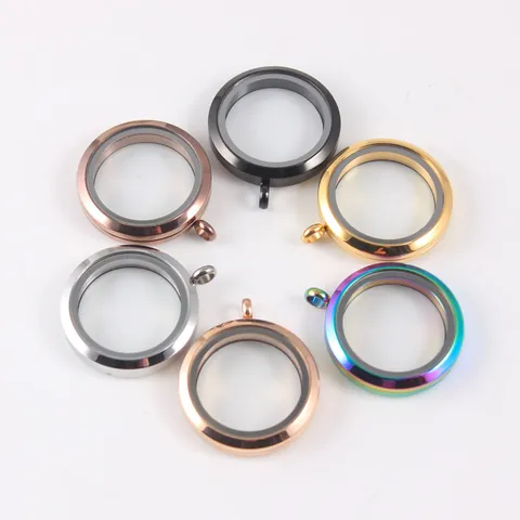 Round Stainless Steel Floating Locket Pendant Rhinestone Crystal Glass Twist Screw Memory Medallion Jewelry For Women Gift