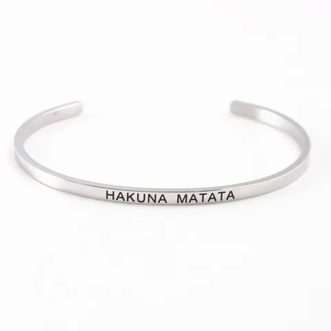 Minimalist Stainless Steel Engraved Cuff Bracelet Mantra Bangle For Women Men Inspirational Quote HAKUNA MATATA Jewelry Gift