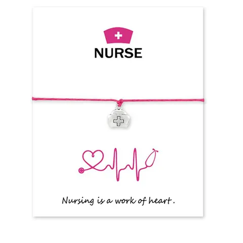 Nurse Theme Stethoscope Pendant Wax Rope Card Bracelet Heart Nurse Hat Alloy Charm Hand Chain Jewelry Gift For Medical Staff