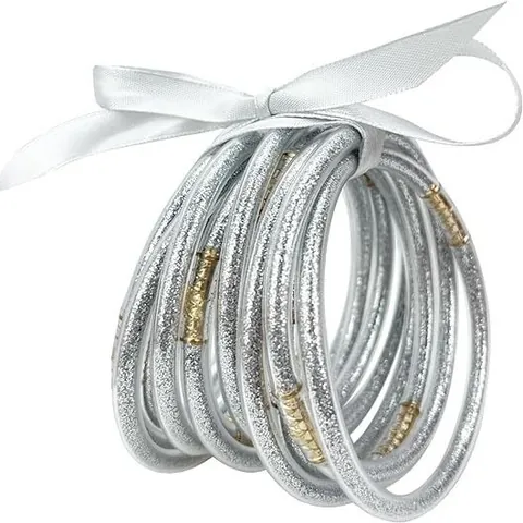 Fashion Glitter Jelly Bangles For Women Lightweight Silicone Tube Bracelets With Bow Decor Sparkling Hand Jewelry Gift