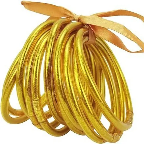 Fashion Glitter Jelly Bangles For Women Lightweight Silicone Tube Bracelets With Bow Decor Sparkling Hand Jewelry Gift